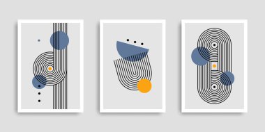 Geometrik şekilli soyut çağdaş posterler. Kapak koleksiyonu. Modern boho minimalist sanat. Vektör çizimi. Baskı posteri, kapak, duvar kağıdı için tasarım. Stok