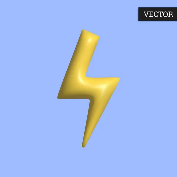 Gelbes Blitz Symbol Cartoon Stil Aus Plastik Glänzendes Designelement Vektorillustration — Stockvektor