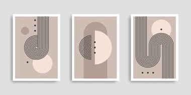 Geometrik şekilli soyut çağdaş posterler. Kapak koleksiyonu. Modern boho minimalist sanat. Vektör çizimi. Baskı posteri, kapak, duvar kağıdı için tasarım. Stok