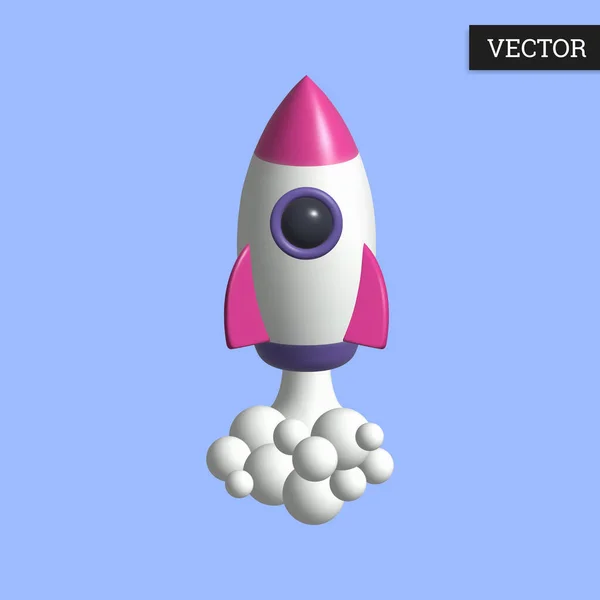 Rocket Icône Dans Style Dessin Animé Lancement Vaisseau Spatial Avec — Image vectorielle