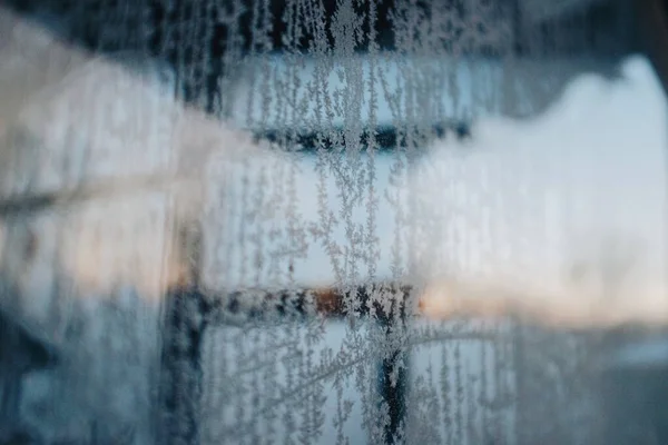 Detail Frost Texture Cabin Window Glass — Stock Photo, Image