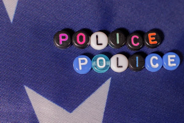Detailed Word Title Police Letters Flag Background Beaded Letters — Stock Photo, Image