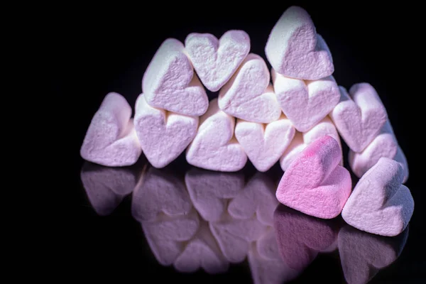 Candy Marshmallow Marshmallow Heart Shape Black Background — Stock Photo, Image