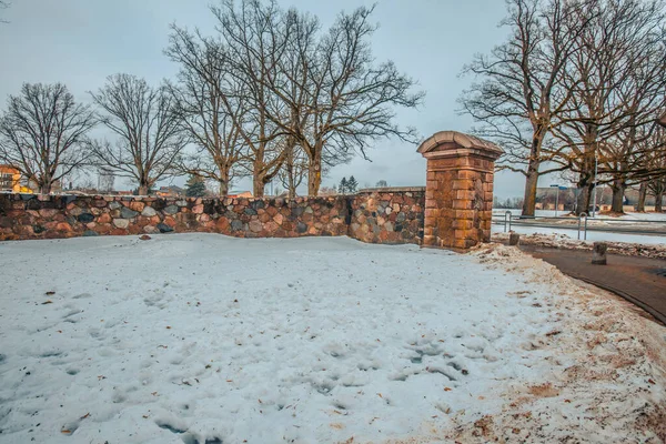 Parque Ambulante Portão Muralha Castelo Hora Inverno — Fotografia de Stock