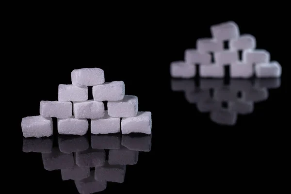 Τετράγωνα Κύβων Ζάχαρης Μαύρο Φόντο Διαβήτης Ασθένεια Ζάχαρης — Φωτογραφία Αρχείου
