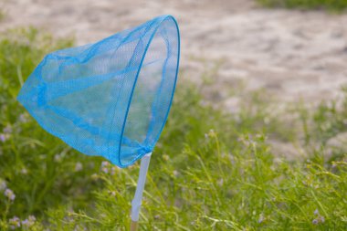 Deniz kıyısındaki kelebek ağı. Yumuşak seçici odak.