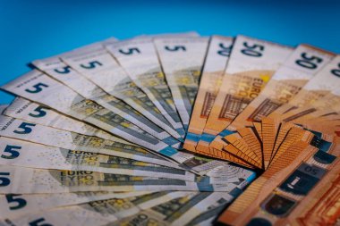 Masada 50 avroluk ve 5 avroluk banknot var. 50 ve 5 avroyla ödeme