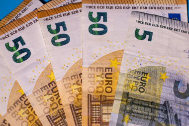 Masada 50 avroluk ve 5 avroluk banknot var. 50 ve 5 avroyla ödeme