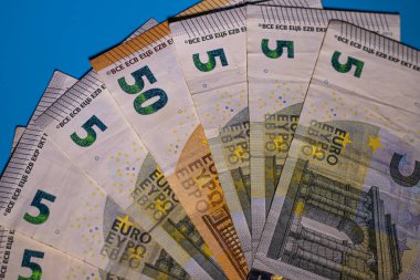 Masada 50 avroluk ve 5 avroluk banknot var. 50 ve 5 avroyla ödeme