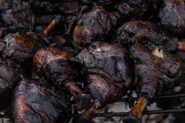 Yaban mersinli ızgara tavuk budu. Yumuşak seçici odak.