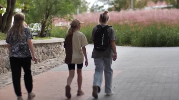 秋になると 若者は街路を散策する 柔らかい選択的な焦点 ビデオクリップ — ストック動画