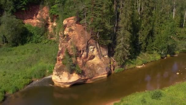 Letonya Doğa Parkındaki Gauja Nehri Zvartes Gauja Kıyısında Taş Taşıyor — Stok video