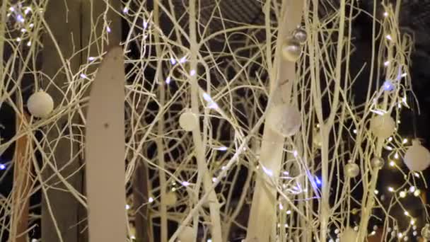 Weihnachtsbeleuchtung Park Feiertagsdekorationen Und Menschen Fuß Video Clips Weiche Selektive — Stockvideo