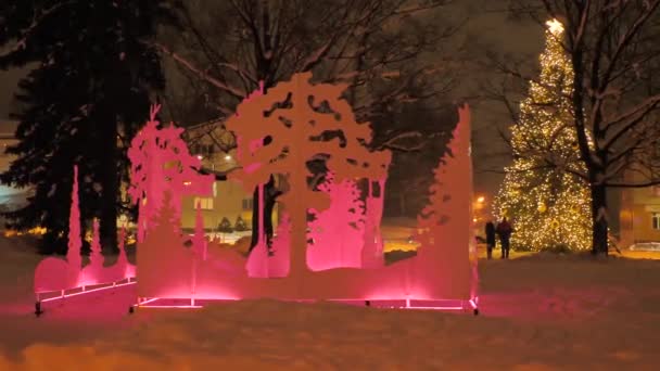 Şehir Merkezinde Noel Işıkları Video Kaydı Yumuşak Seçici Odaklanma Resim — Stok video
