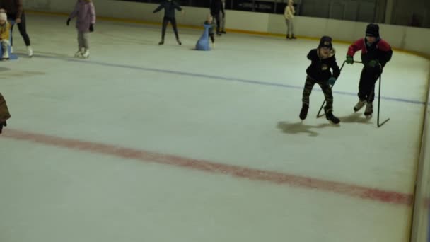 Children Skating Rink Rest While Playing Sports Ice Rink Soft — Stock Video