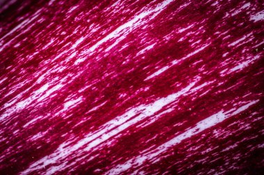 Koyu kırmızı ve beyaz çizgili parlak çizgili bir patlıcanın yakın plan görüntüsü. Doku ve parlak yüzey çarpıcı ışıklandırmayla vurgulanır..