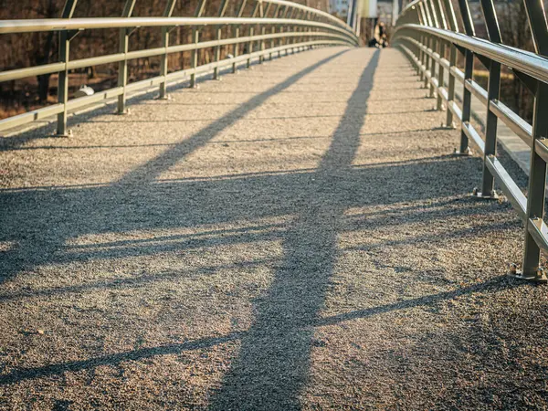 Güneşli bir günde bir grup insan köprüden geçer. Ekose ceketli bir kadın bir çocukla etkileşime girerken, diğerleri önde yürüyor, bazıları bebek arabalarını itiyor. 03.09.2025 Valmiera, Letonya