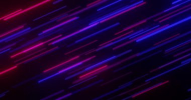 Canlı pembe ve mavi neon çizgileri olan soyut teknolojik arka plan yukarı hareket eden renkli ışınlar, siber punk, kusursuz döngü 