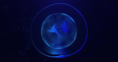 Parçacıklardan ve dalgalardan oluşan mavi soyut küre, enerji fütüristik mavi hareket eden top, bilimsel fütüristik atom molekülü yüksek teknoloji arka plan, Video 4k, kusursuz döngü