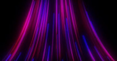 Soyut neon dijital veri akışı, parlak parçacıklar ve çizgiler hareket ediyor ve düşüyor, kusursuz döngü