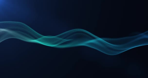 Abstrato Onda Brilhante Partículas Pontos Move Sobre Fundo Azul Visualização — Vídeo de Stock