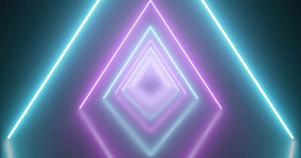 Neon Glödande Triangulär Tunnel Med Rörliga Rosa Ljus Linjer Bakgrund — Stockvideo