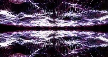 Dalgaların ve pürüzsüz renk değişimine sahip parçacıkların teknolojik soyut arka planı, pürüzsüz döngü, 4K