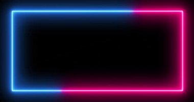 Pembe ve mavi neon çerçeve, soyut parlayan ve hareket eden arkaplan, neon çizgi, web neon kutu deseni, dikişsiz döngü, 4K