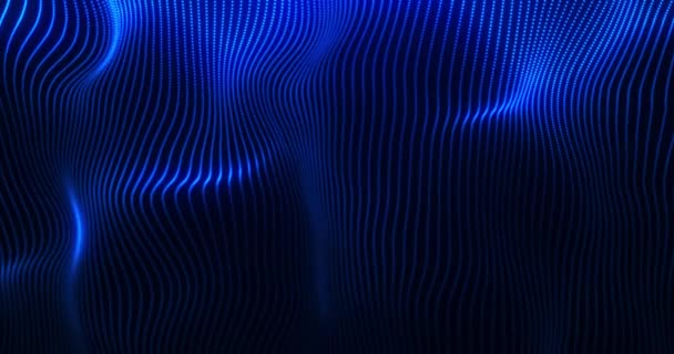 概要未来の波と粒子の背景青 サイバーまたはテクノロジーの背景 ループ4K — ストック動画