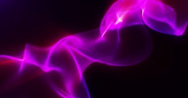 Pembe mor dumandan hareket eden ve uçan küçük dalga parçacıklarının soyut arkaplan etkisi, ekran koruyucu, pürüzsüz döngü