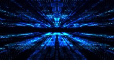 Soyut teknoloji veri akışı, parçacıklı siber uzay, mavi dijital parlama ızgarası, bağlantı konsepti, büyük veri, fütürist arkaplan, dikişsiz döngü, 4K