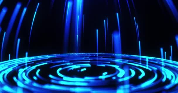一个由粒子组成的旋转圆圈发出蓝光 一个圆形数据流技术的数字抽象背景 — 图库视频影像
