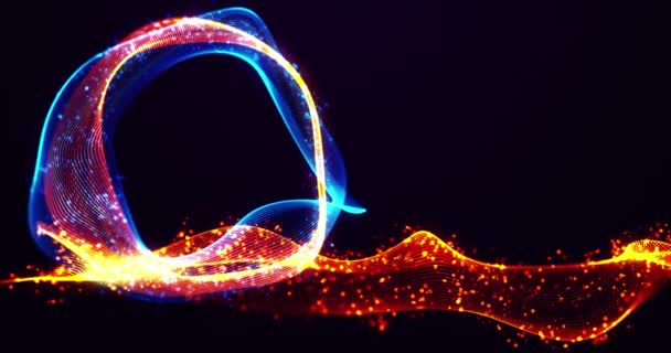 Αφηρημένο Φόντο Φωτεινά Λαμπερά Σωματίδια Και Κύματα Λαμπερό Δαχτυλίδι Μαγεία — Αρχείο Βίντεο
