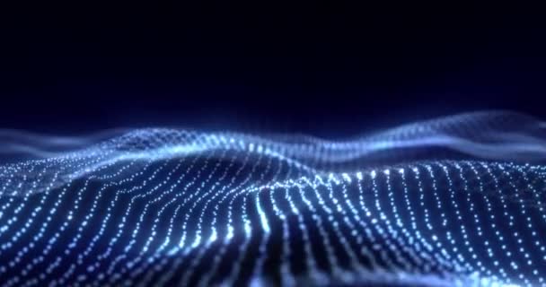 数字动态粒子波 数据流 网络技术背景 带发光脱焦粒子的运动波点纹理 — 图库视频影像