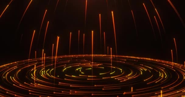 一个旋转的粒子圈发出明亮的光束 一个金光环 一个粒子圈的旋转 一个技术抽象的背景 — 图库视频影像