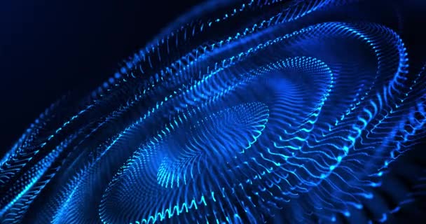 概要表面に青色の動き円 デジタルハイテク青色煙粒子の線 スクリーンセーバー シームレスなループを持つ未来的な背景 — ストック動画