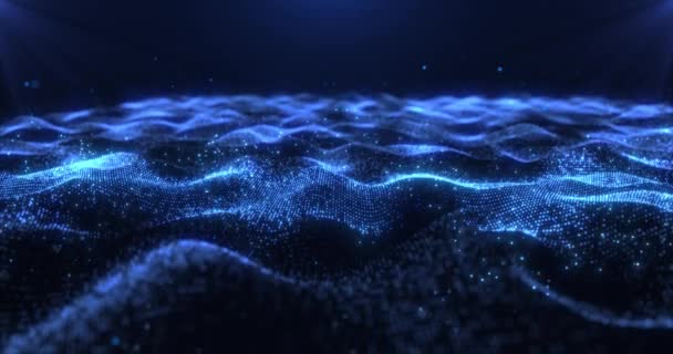 輝く粒子やドットのデジタル波 波のデータフローと抽象的な技術の未来的な背景 3Dレンダリング シームレスループ4Kビデオ スクリーンセーバービデオアニメーション — ストック動画