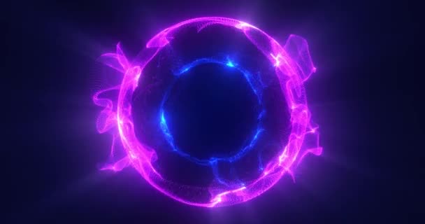 Абстрактная Неоновая Энергетическая Сфера Частиц Светящийся Сферический Шар Излучает Лучи — стоковое видео