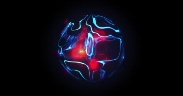 Kleurrijke Gloeiende Roterende Energie Bol Neutronenster Zwarte Achtergrond Magische Vloeibare — Stockvideo