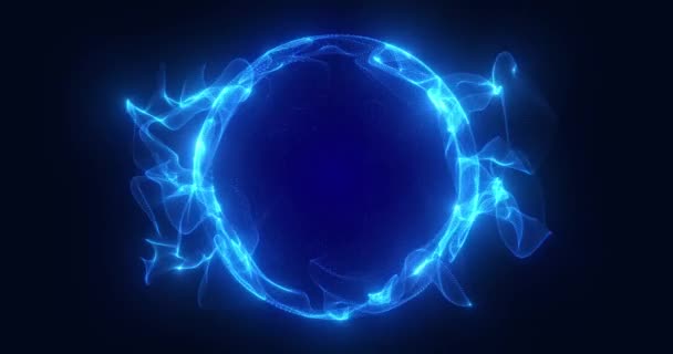 Голубая Сфера Частиц Волн Излучает Энергию Сферический Шар Магический Круг — стоковое видео