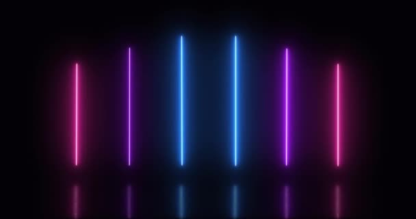 Linee Luminose Neon Verticali Luminose Lampade Neon Belle Luci Lampeggiante — Video Stock