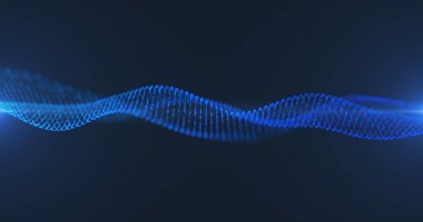 Mavi renk parçacıklarından dijital soyut dalgalar. Soyut teknoloji geçmişi. Büyük verilerin 3 boyutlu görüntülenmesi. Analitik sunum oranı