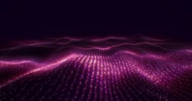 Soyut mor dalgalı hareket arkaplanı. Fütürist animasyon kavramı, parçacıklardan gelen dijital dalgalar, ışık ışınları. Kusursuz döngü 4K videosu. Ekran Koruyucu Canlandırması