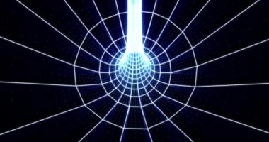 Geometrik tünel, uzay boşluğu, dijital hareket teknolojisi arka planı. Bilim kurgu, siber punk hareketi arka plan. Kusursuz döngü 4K video.