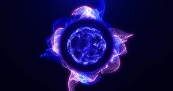 アブストラクト青色 エネルギー球の粒子と波からなるループ球 未来の科学的背景 — ストック動画