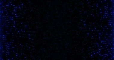 Parlayan ve parıldayan parçacıkları olan soyut dijital arkaplan, fütürist mavi nokta yüzeyi. Kusursuz döngü 4k video