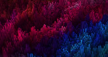 3D dikdörtgenlerin dinamik animasyonu, hareket eden bloklar veya küpler, renkli küpler, geometrik parlak arkaplan, soyut gradyan desen. Bilgisayar tarafından oluşturulan 3d biçimlendirici