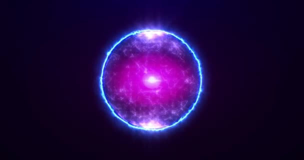 抽象的なプラズマ魔法のボール 輝くネオン球プレキシス粒子とドット内 エネルギーオーブ — ストック動画