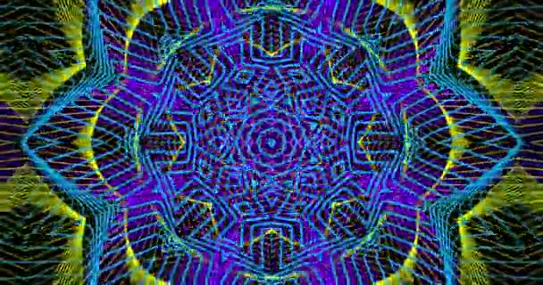 Gloeiende Trippy Psytrance Licht Mandala Abstracte Psychedelische Achtergrond Kaleidoscoop Dynamische — Stockvideo