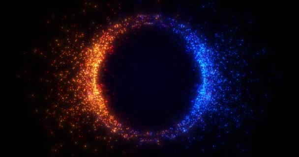 圆形的发亮的黄色和蓝色粒子组成的圆形球体 在黑暗的背景上发光 能量球的亮点 球体的运动 无缝圈4K视频 — 图库视频影像